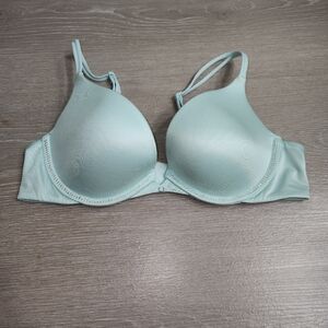 Vtg Victoria Secret Very Sexy Padded Push Up Bra Mint Blue Bling, 34B,Rhinestone